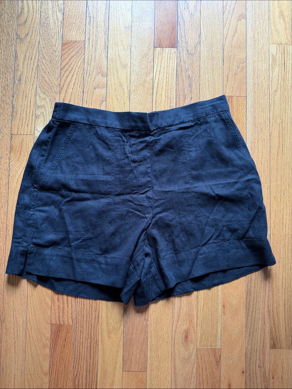 Banana Republic Black High-Waist Tailored Linen-Blend Shorts